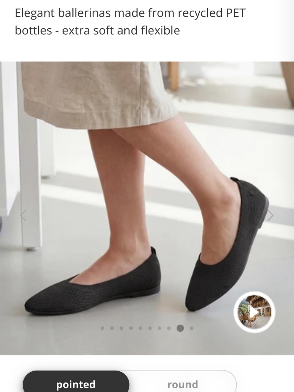 Giesswein Black Pointed Knit Ballerina Flats